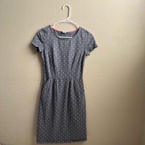 Blue Boden dress with white polka dots, size 2
